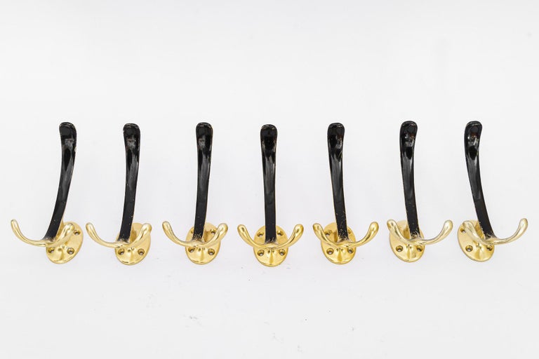 7 Aluminum Wall Hooks Black and Gold Lacquered Vienna Around 1960s ...